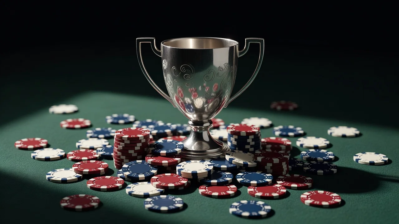 Kubok və casino fişləri — turnir qələbəsi